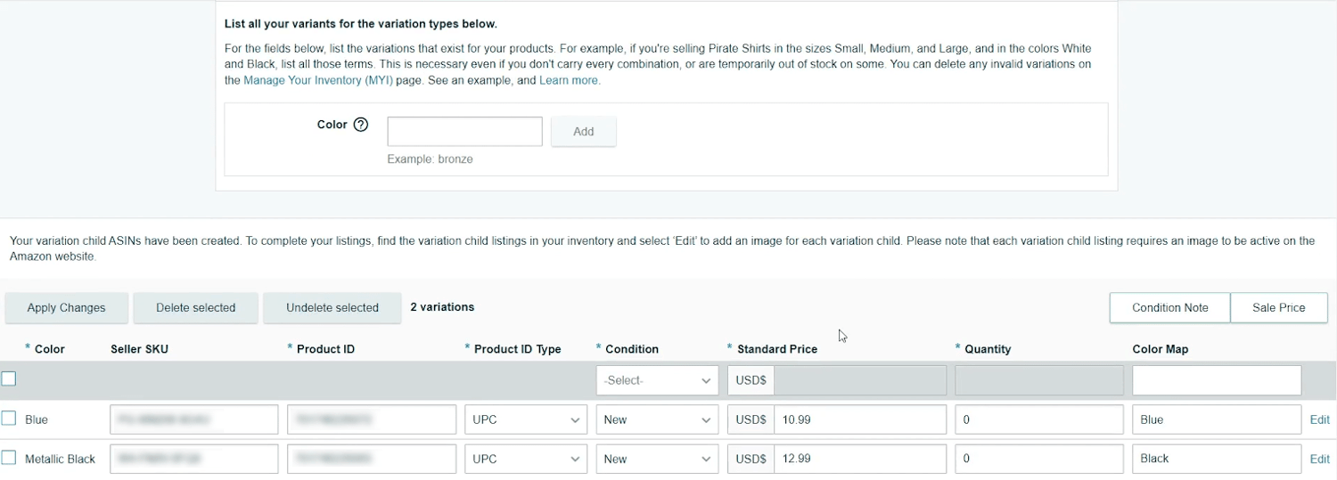 Modifying an Existing Listing with Variation in Amazon Seller Central
