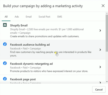 Facebook audience-building ad