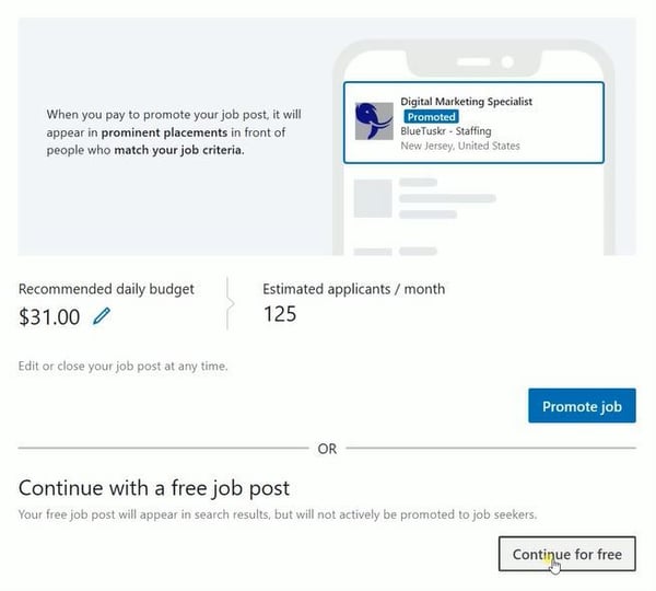 11 post job linkedin continue free job post