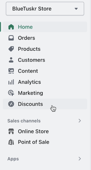 Percentage Off Promotion in Shopify navigate to discounts