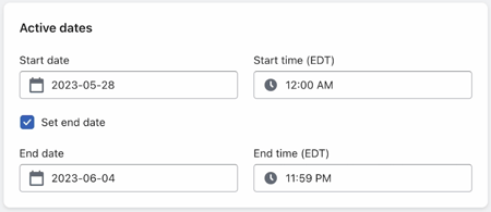 Percentage Off Promotion in Shopify active dates