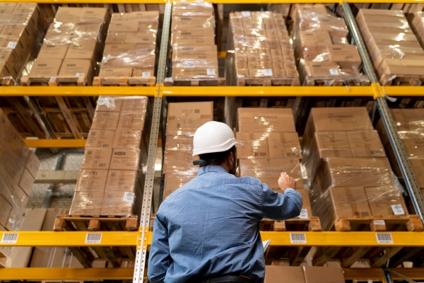 Man wearing hard hat in the warehouse